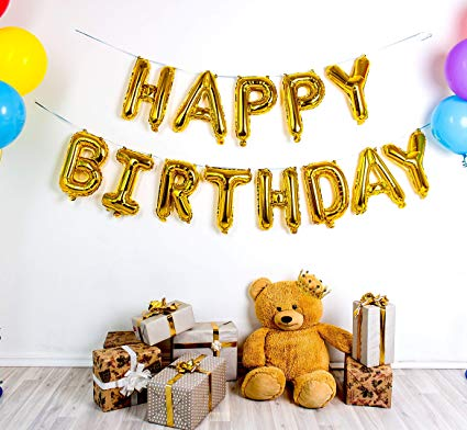 Ballons Gonflables Banderole - "Happy Birthday" - Or