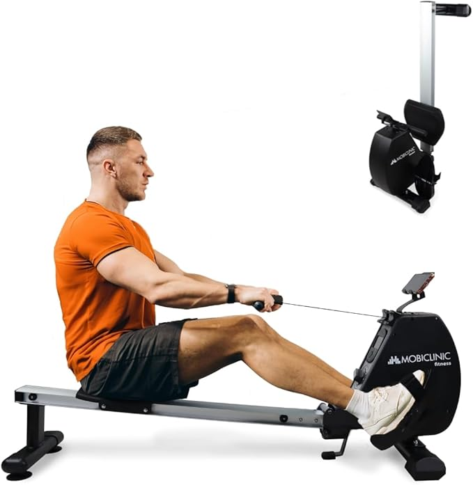 Rameur, Rowfit, 8 Niveaux de résistance, Silencieux, Magnétique, Écran LCD, Support pour téléphone Portable, Jusqu'à 120 kg - CA821117