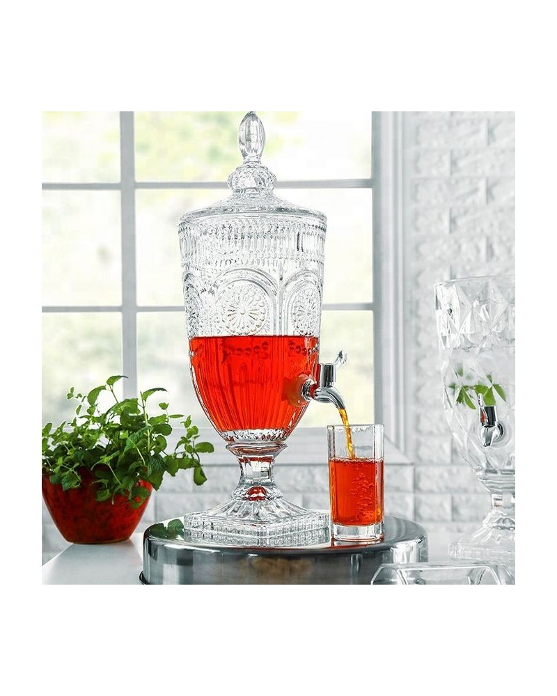 Pack Fontaine à Jus en Verre + 6 Tasses Porcelaine